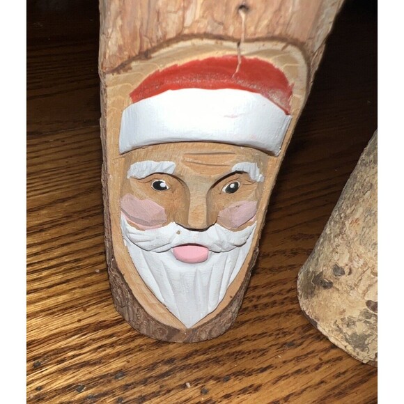Santa Taper Candle Holder Midwest Hand Carved Wooden Set Rustic Christmas Decor - Picture 2 of 8
